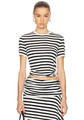 Christopher Esber Stripe Knit Ruched Orbit Tee in Black & White Stripe - White, Black. Size S (also in XS).
