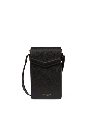 Smythson Envelope Phone Case Crossbody In Panama In Black