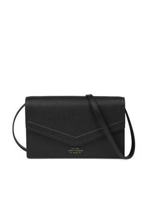 Smythson Envelope Purse Crossbody In Panama In Black