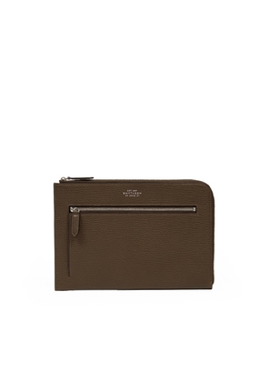 Smythson Flat Travel Organiser Pouch In Ludlow In Dark Olive