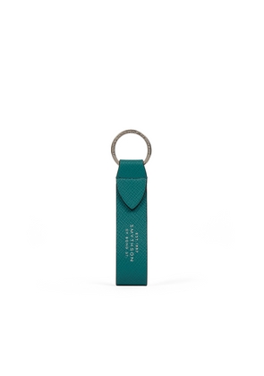 Smythson Keyring With Leather Strap In Panama In Petrol