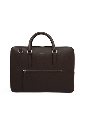 Smythson Slim Briefcase With Zip Front In Ludlow In Dark Brown