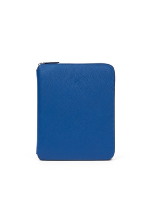 Smythson A5 Writing Folder With Zip In Panama In Cerulean