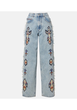 Marant Etoile Maella embroidered fringed straight jeans