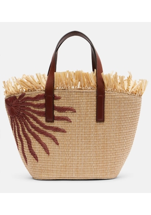 Farm Rio Basket Small fringed leather-trimmed tote bag
