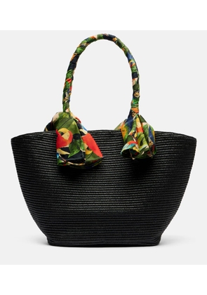 Farm Rio Basket Medium silk-trimmed raffia tote bag