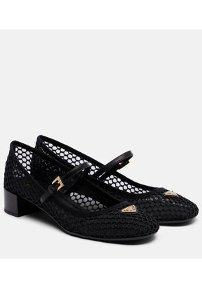 Prada Leather-trimmed mesh Mary Jane pumps