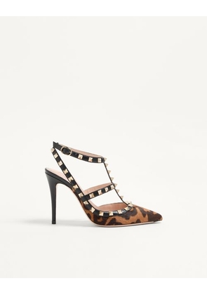 Valentino Garavani Rockstud Pumps With Straps In Pony-Effect Calfskin 100Mm Woman ANIMAL PRINT 35