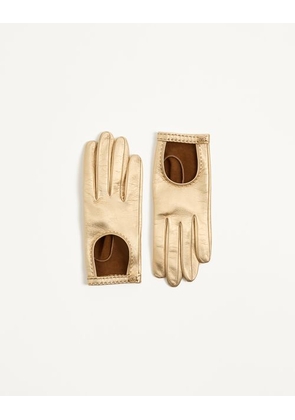 Valentino Garavani Vlogo Signature Laminated Nappa Gloves Woman GOLD 6