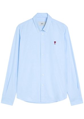 Ami Paris Logo-embroidered Cotton Gabardine Shirt - Blue - L
