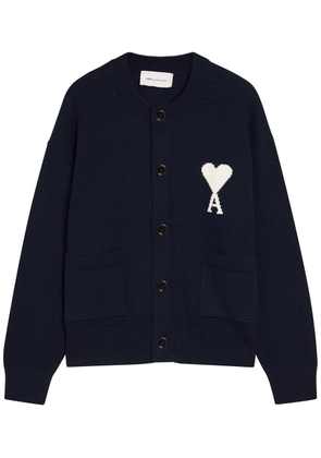 Ami Paris Logo-intarsia Wool-blend Cardigan - Navy - M