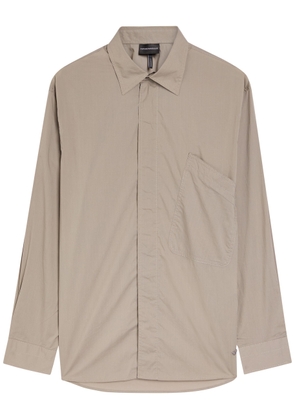 Emporio Armani Logo-embroidered Cotton-poplin Shirt - Taupe - M