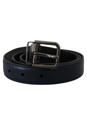 Dolce & Gabbana Blue Leather Silver Metal Buckle Vintage Belt - 90 cm / 36 Inches