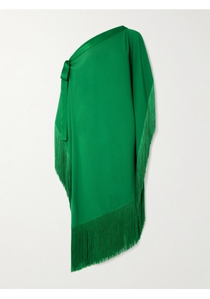 Taller Marmo - Aarons One-shoulder Fringed Crepe Maxi Dress - Green - One size