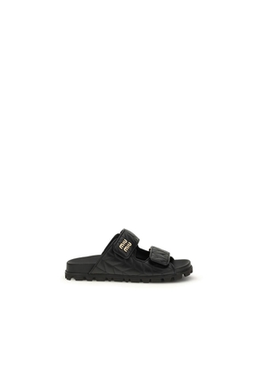 Miu Miu Black Napa Leather / Calf Bos Taurus Slippers - EU37.5/US7.5