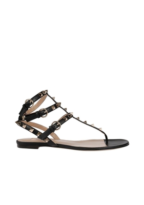 Valentino Garavani Black Calfskin Flat Sandals - EU35/US5
