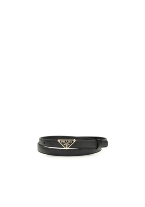 Prada Black Calf Leather Bos Taurus Thin Belt - 80 cm / 32 Inches