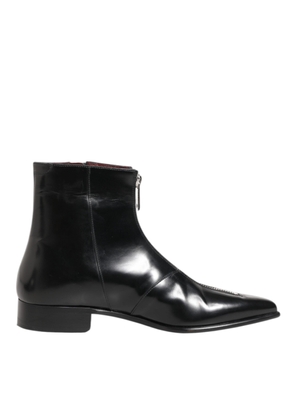 Dolce & Gabbana Black Leather Chelsea Short Ankle Boots Shoes - EU43/US10