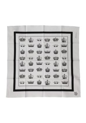 Dolce & Gabbana White Crown Cotton Square Foulard Scarf