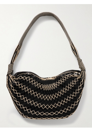 LEMAIRE - Croissant Leather-trimmed Fishnet Shoulder Bag - Brown - One size