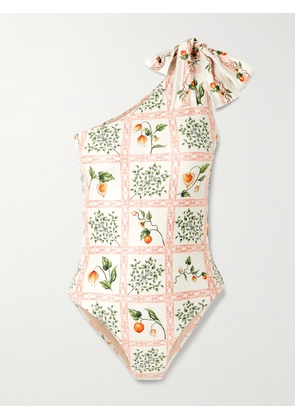 Agua by Agua Bendita - Remedios One-shoulder Printed Recycled Swimsuit - Cream - x small,small,medium,large,x large