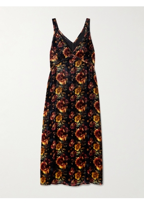 R13 - Floral-print Velvet Midi Dress - Black - x small,small,medium,large