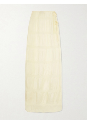Kiki de Montparnasse - Smocked Silk-blend Maxi Skirt - Yellow - x small,small,medium,large,x large
