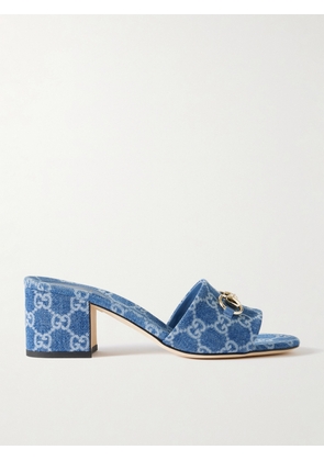 Gucci - Horsebit-embellished Logo-print Denim Mules - Blue - IT36,IT37,IT37.5,IT38,IT38.5,IT39,IT40