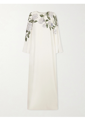 Oscar de la Renta - Appliquéd Embroidered Silk-blend Crepe Gown - White - x small,small,medium,large,x large