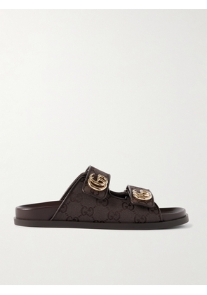 Gucci - Embellished Printed Canvas-jacquard Sandals - Brown - IT36,IT37,IT38,IT38.5,IT39,IT40