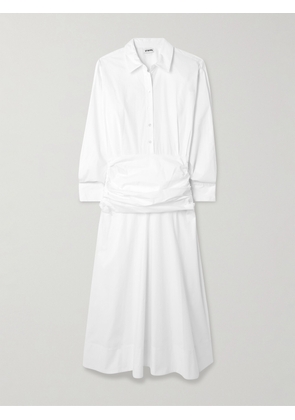 STAUD - Indya Gathered Cotton-blend Poplin Midi Shirt Dress - White - US0,US2,US4,US6,US8,US10,US12