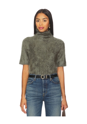 Soft Goat Brushed Short Sleeve Turtleneck Pullover in Olive. Size S. Also in XS.