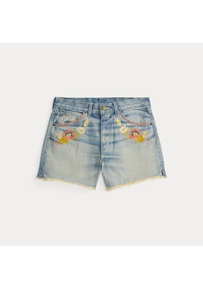 Floral-Embroidered Denim Short