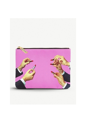 Seletti Wears Toiletpaper Lipstick-Print Faux-Leather Case 21cm x 15cm