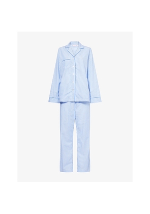 Womens Derek Rose James Striped Cotton-Poplin Pyjama Set
