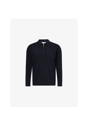 Mens Nobl Patch-Pocket Quarter-Zip Knitted Polo Shirt