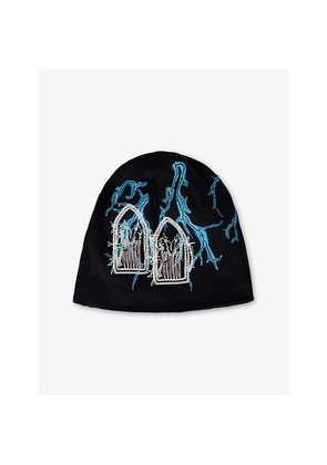 Mens Who Decides War By Ev Bravado Engine Logo-Embroidered Knitted Cotton Hat