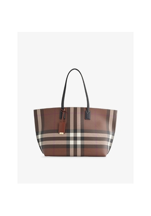 Womens Burberry Check-Print Medium Faux Leather-Blend Tote Bag