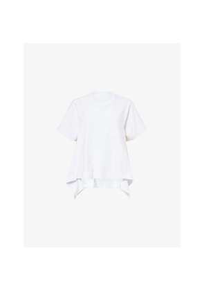 Womens Sacai Relaxed Satin-Panel Cotton-Jersey T-Shirt