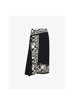 Womens Erdem Drape Embroidered Wool Midi Skirt