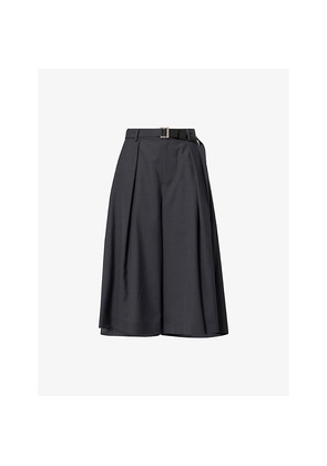 Womens Sacai Pleat Wide-Leg Cropped Woven Trousers