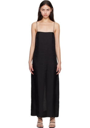 St. Agni Black 90s Silk Twill Slip Midi Dress