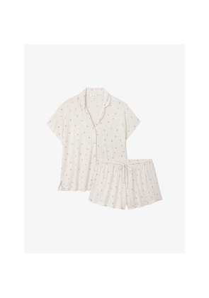 Womens The White Company Heart-Print Short-Sleeved Jersey Pyjamas