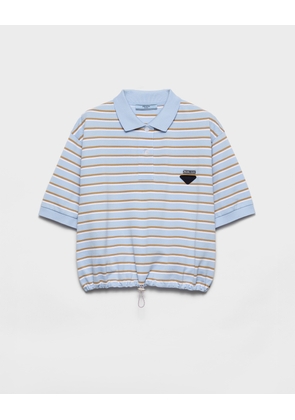 Cropped striped piqué polo shirt