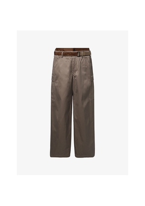 Mens Sacai Layered-Waistband Belted Cotton and Nylon Trousers