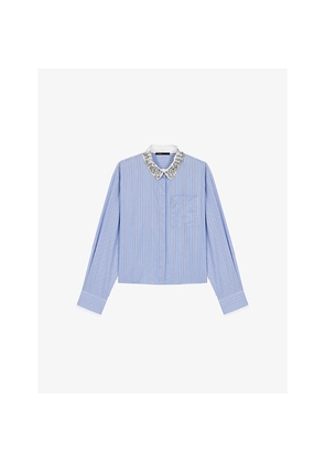 Womens Maje Striped Detachable-Collar Cotton Shirt