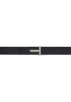 TOM FORD Navy & Black Grain Leather T Icon Reversible Belt