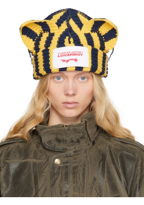 Charles Jeffrey LOVERBOY Yellow & Navy Chunky Ears Beanie