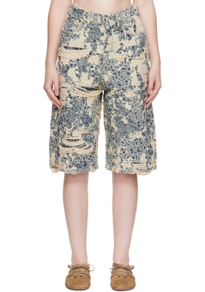 Acne Studios Blue Distressed Monogram Denim Shorts