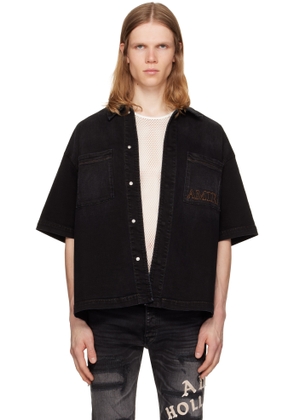 AMIRI Black 'AMIRI' 3D Short Sleeve Snap Denim Shirt